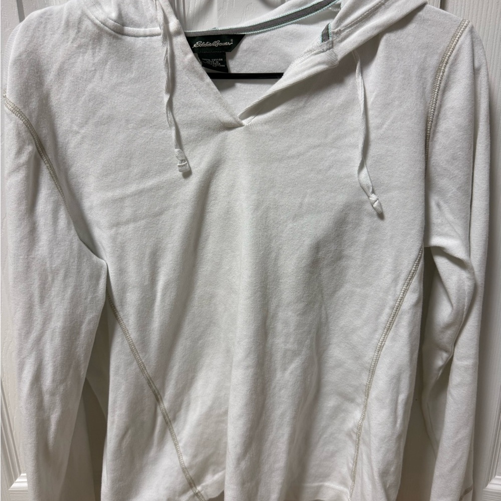 Eddie Bauer Cream Hoodie with Green Accents